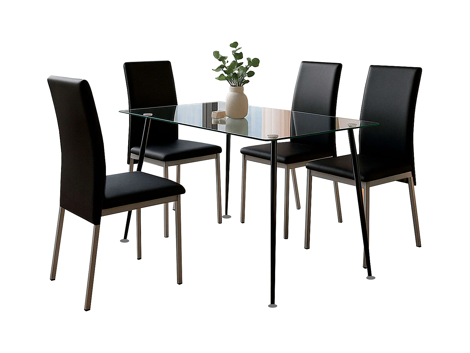 Pack comedor Saona negro cristal metal (Mesa fija + 4 sillas)