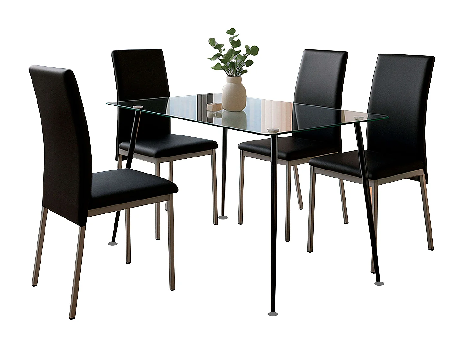 Pack comedor Saona negro cristal metal (Mesa fija + 4 sillas)