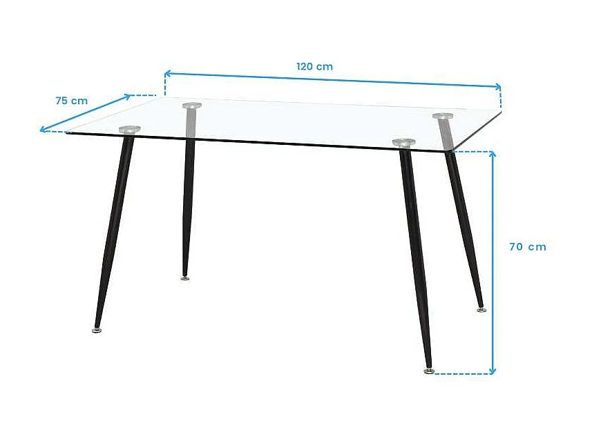 Pack comedor Saona negro cristal metal (Mesa fija + 4 sillas)