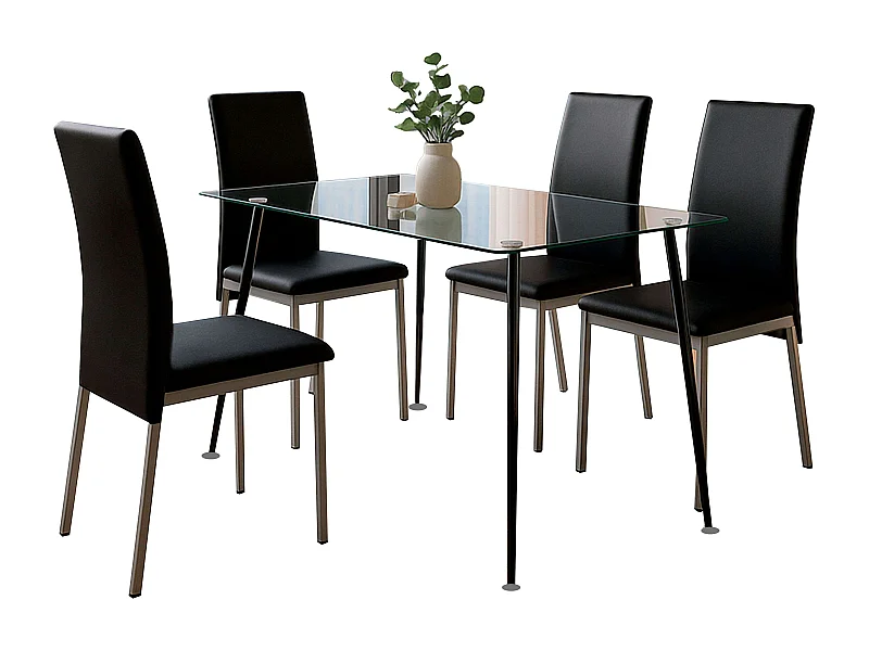 Pack comedor Saona negro cristal metal (Mesa fija + 4 sillas)
