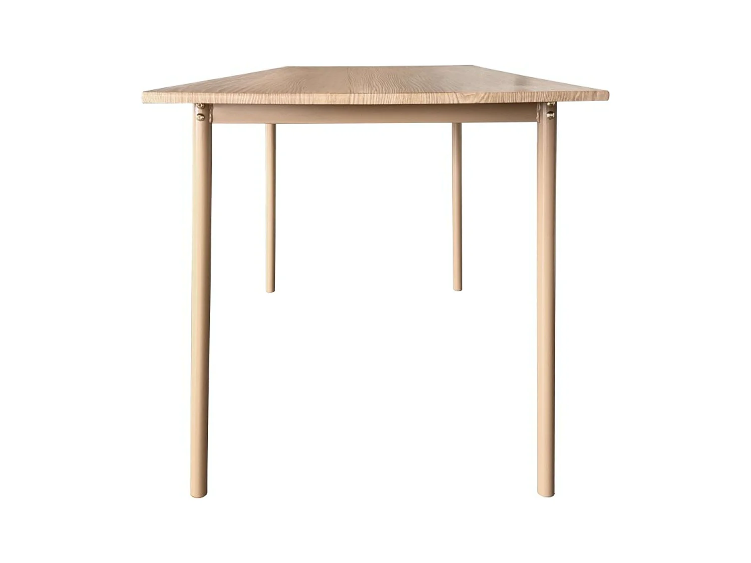 Set mesa comedor Vex roble claro/champagne + 4 sillas metal/madera 110x76,4x70 cm