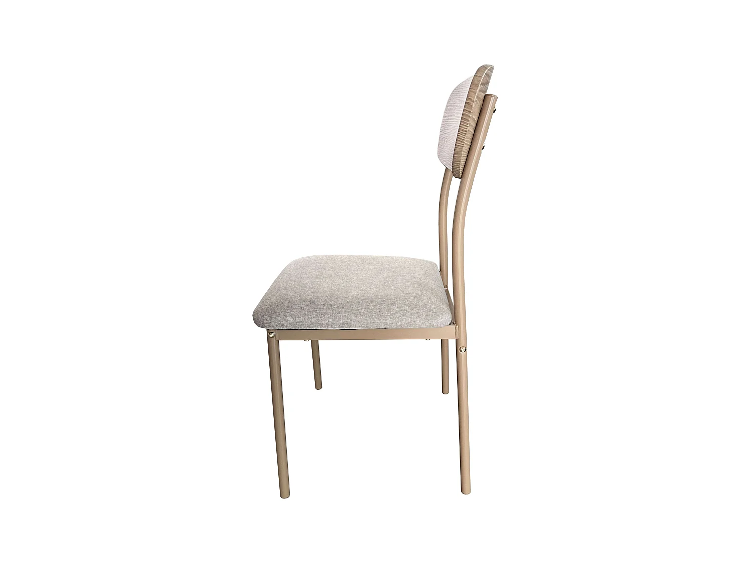 Set mesa comedor Vex roble claro/champagne + 4 sillas metal/madera 110x76,4x70 cm