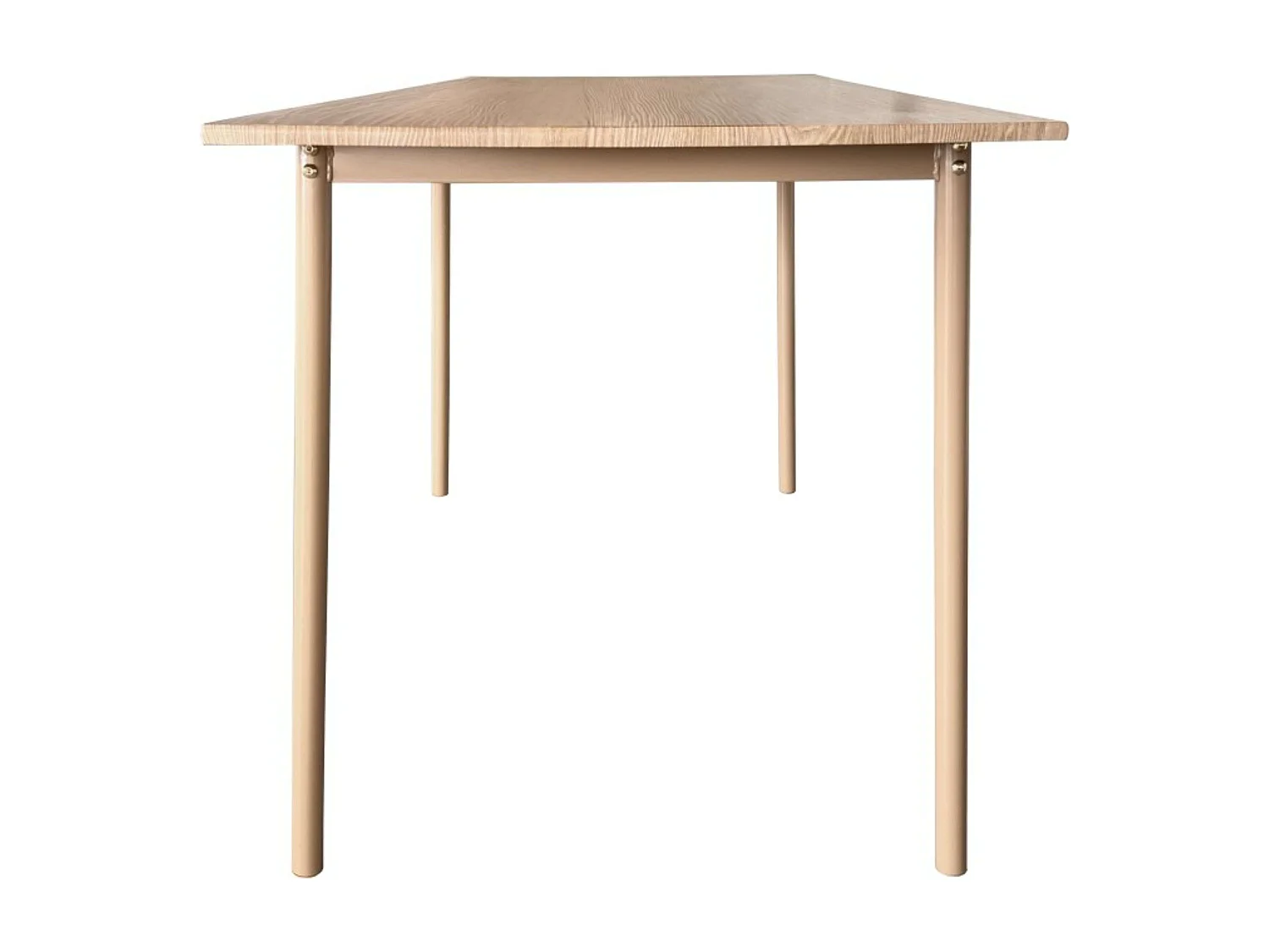 Set mesa comedor Vex roble claro/champagne + 4 sillas metal/madera 110x76,4x70 cm