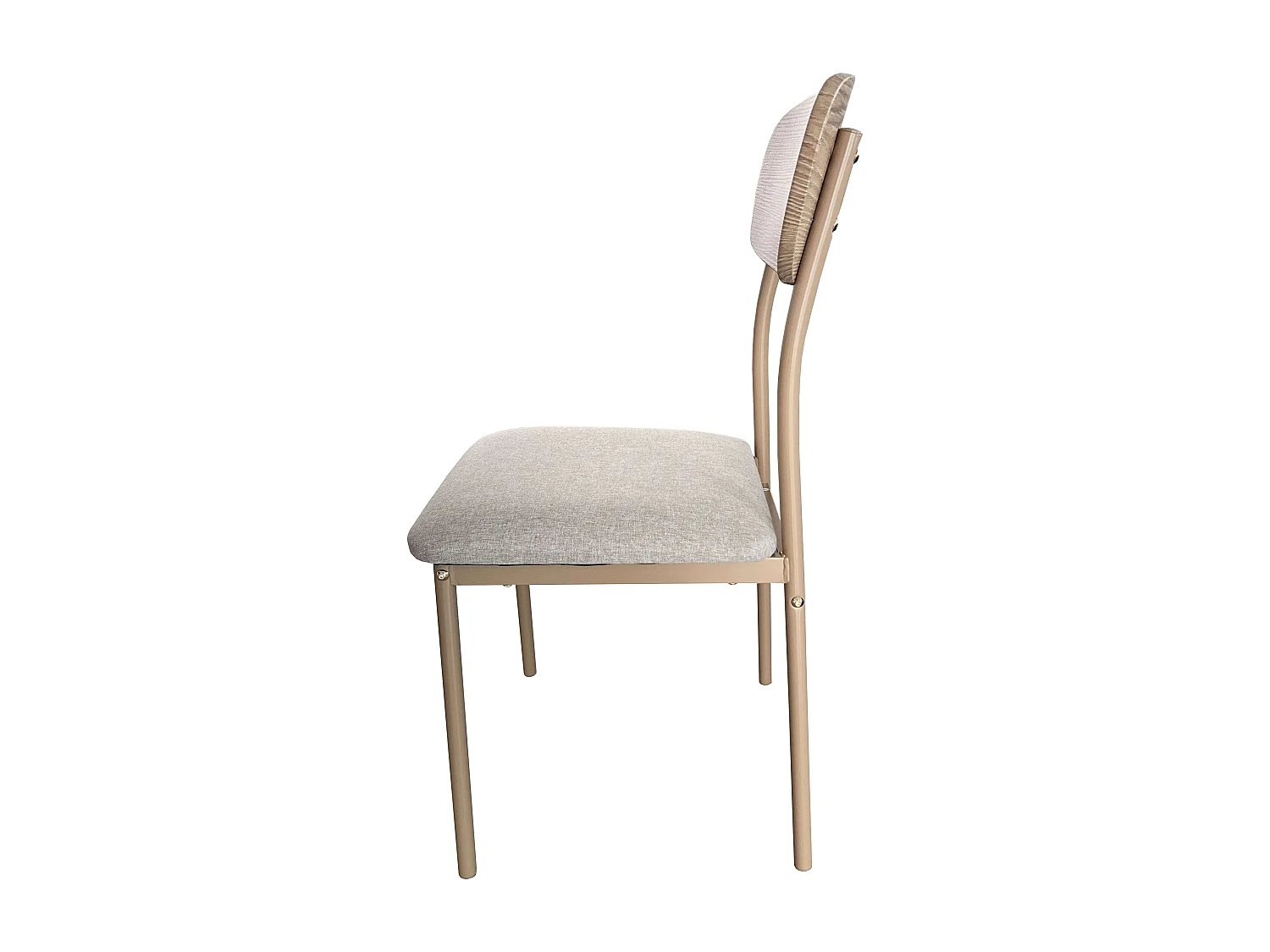 Set mesa comedor Vex roble claro/champagne + 4 sillas metal/madera 110x76,4x70 cm