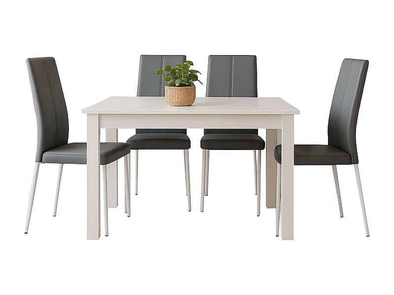 Pack mesa comedor fija + 4 sillas Sora gris/blanco (melamina/polipiel)