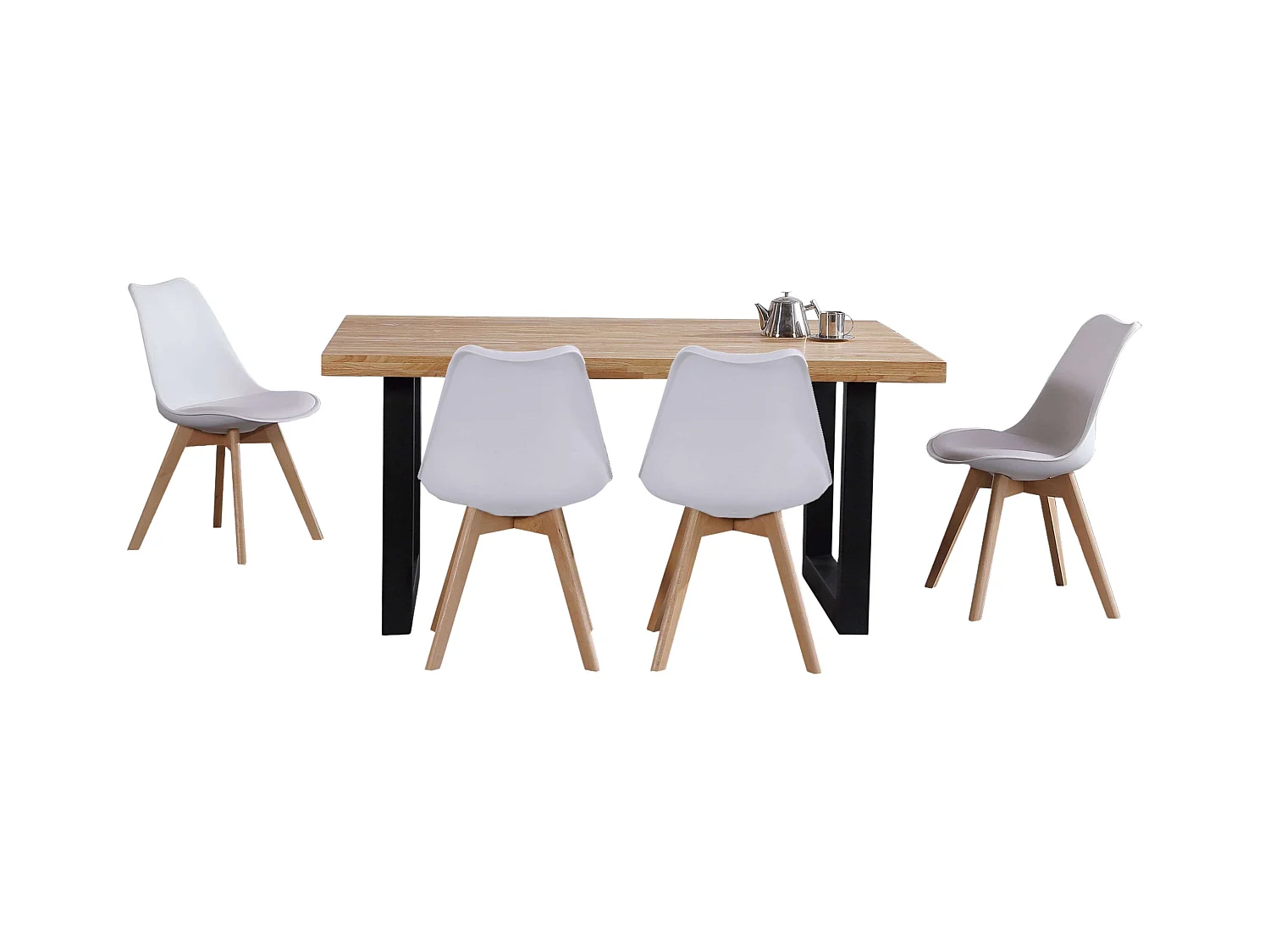 Pack Mesa Loft Industrial Roble/Negro + 4 Sillas Nórdicas Blanco/Roble