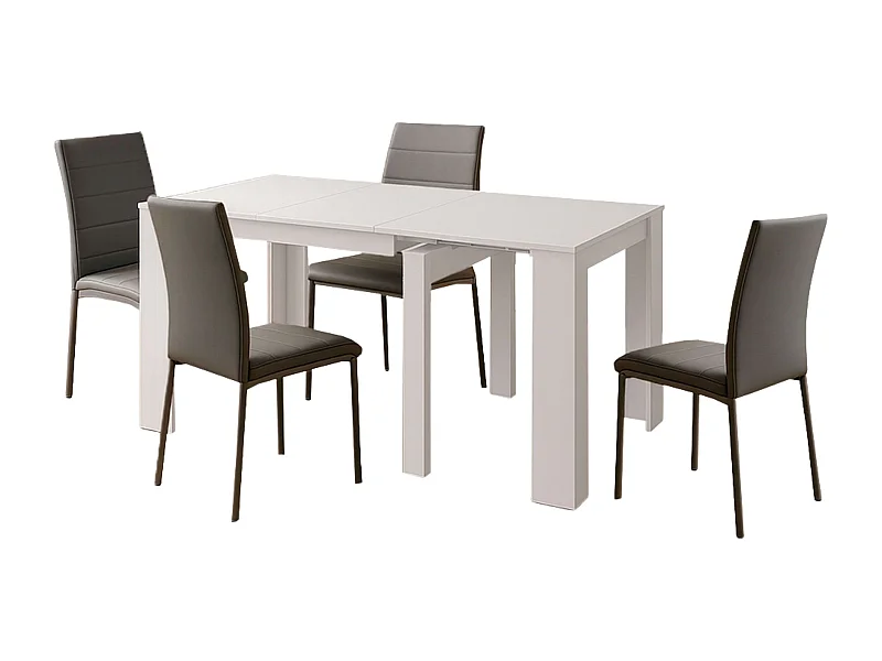 Pack comedor mesa ext. 51 a 237 cm y 4 sillas Meli en blanco y gris