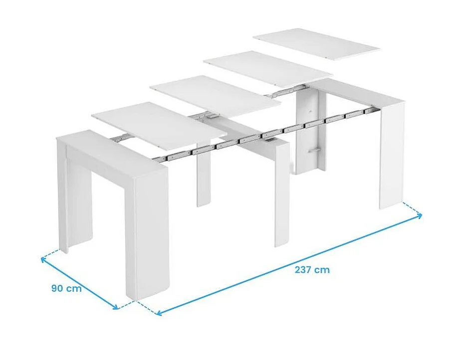 Pack comedor mesa ext. 51 a 237 cm y 4 sillas Meli en blanco y gris