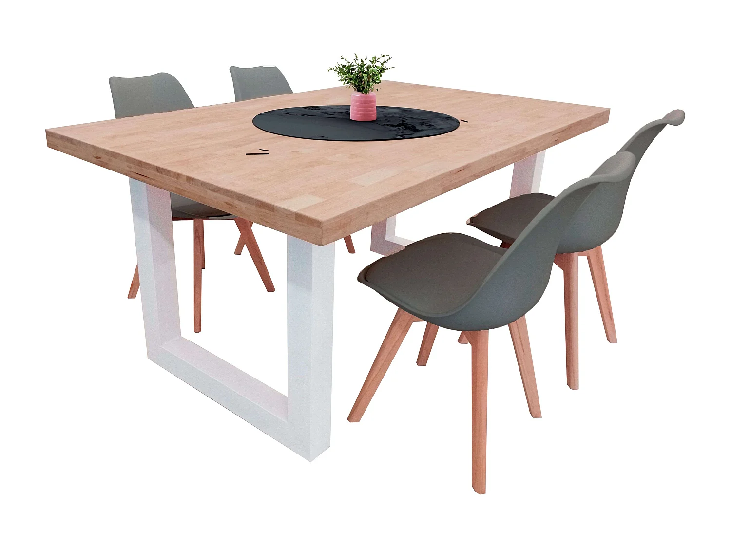 Pack comedor Loft roble nordish/blanco (mesa fija + 4 sillas Bistro gris)