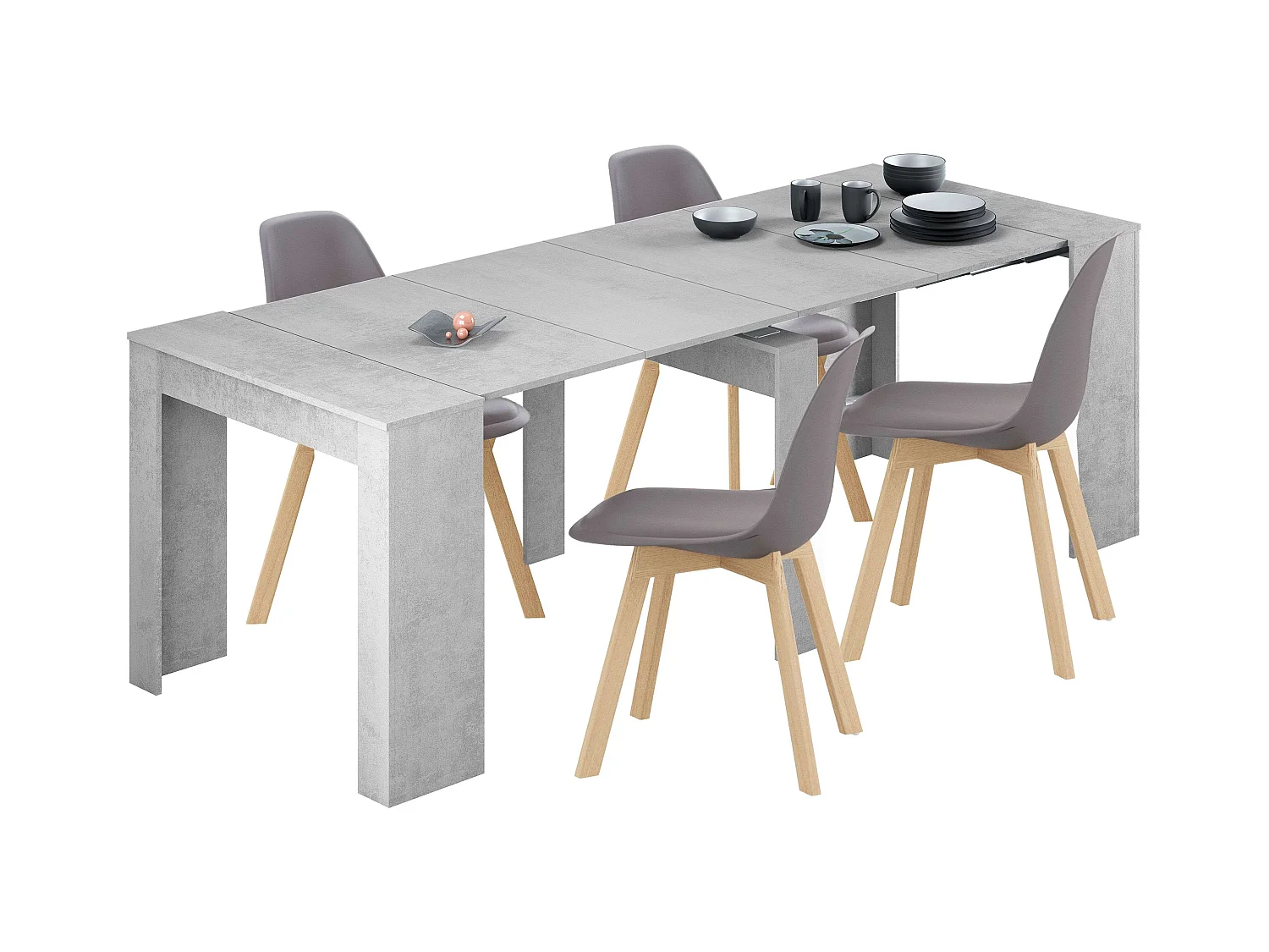 Pack comedor Train gris cemento (mesa ext. 51-237 cm + 4 sillas Bistro)