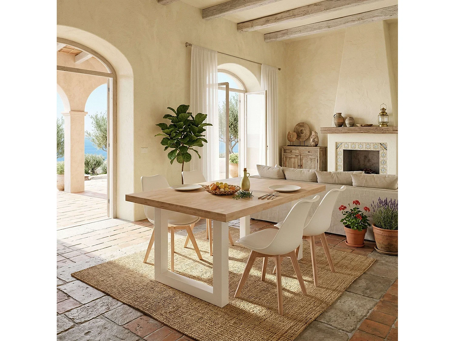 Pack mesa comedor + 4 sillas Loft roble nordish/blanco (madera y metal)