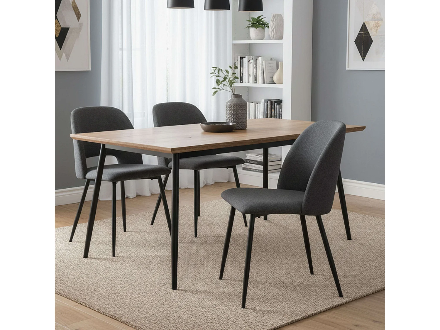 Pack 2 Sillas Comedor Mos Gris, Respaldo Redondeado Negro 58x86x50 cm