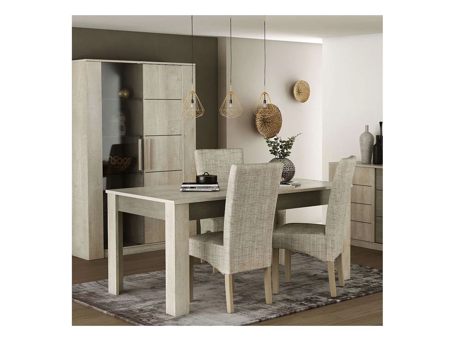 Pack 4 Sillas Salón Comedor Contemporáneo Arena Tapizadas 108x47x62 cm