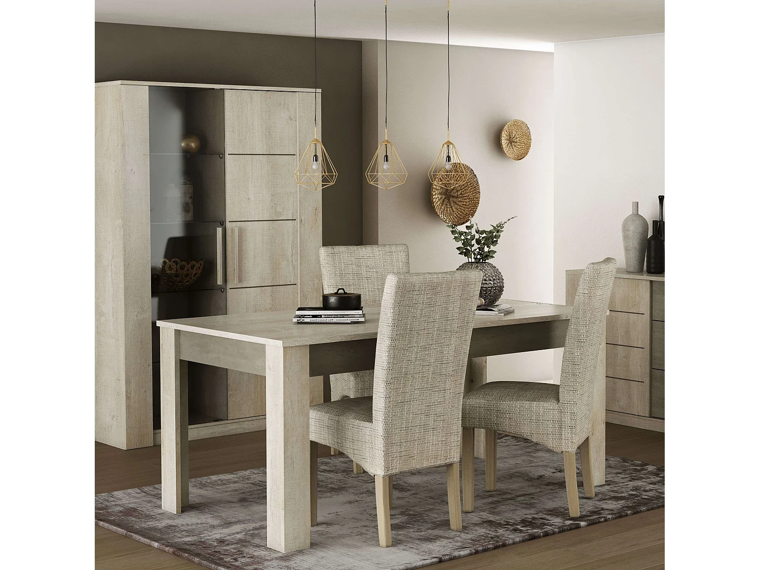Pack 4 Sillas Salón Comedor Contemporáneo Arena Tapizadas 108x47x62 cm