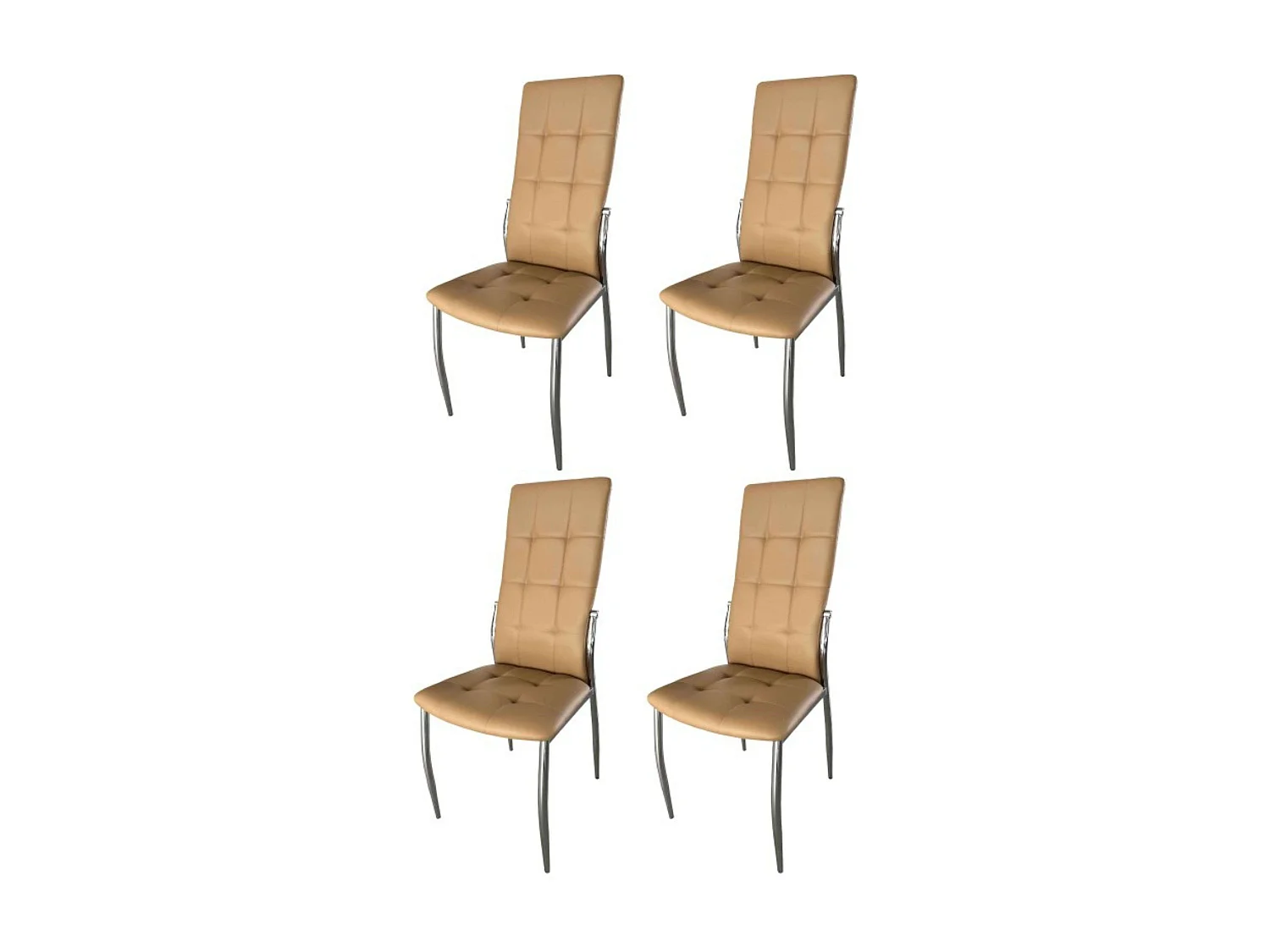 Pack de 4 Sillas de Comedor Salón Laci, Polipiel Cromadas Beige 45x101x51 cm