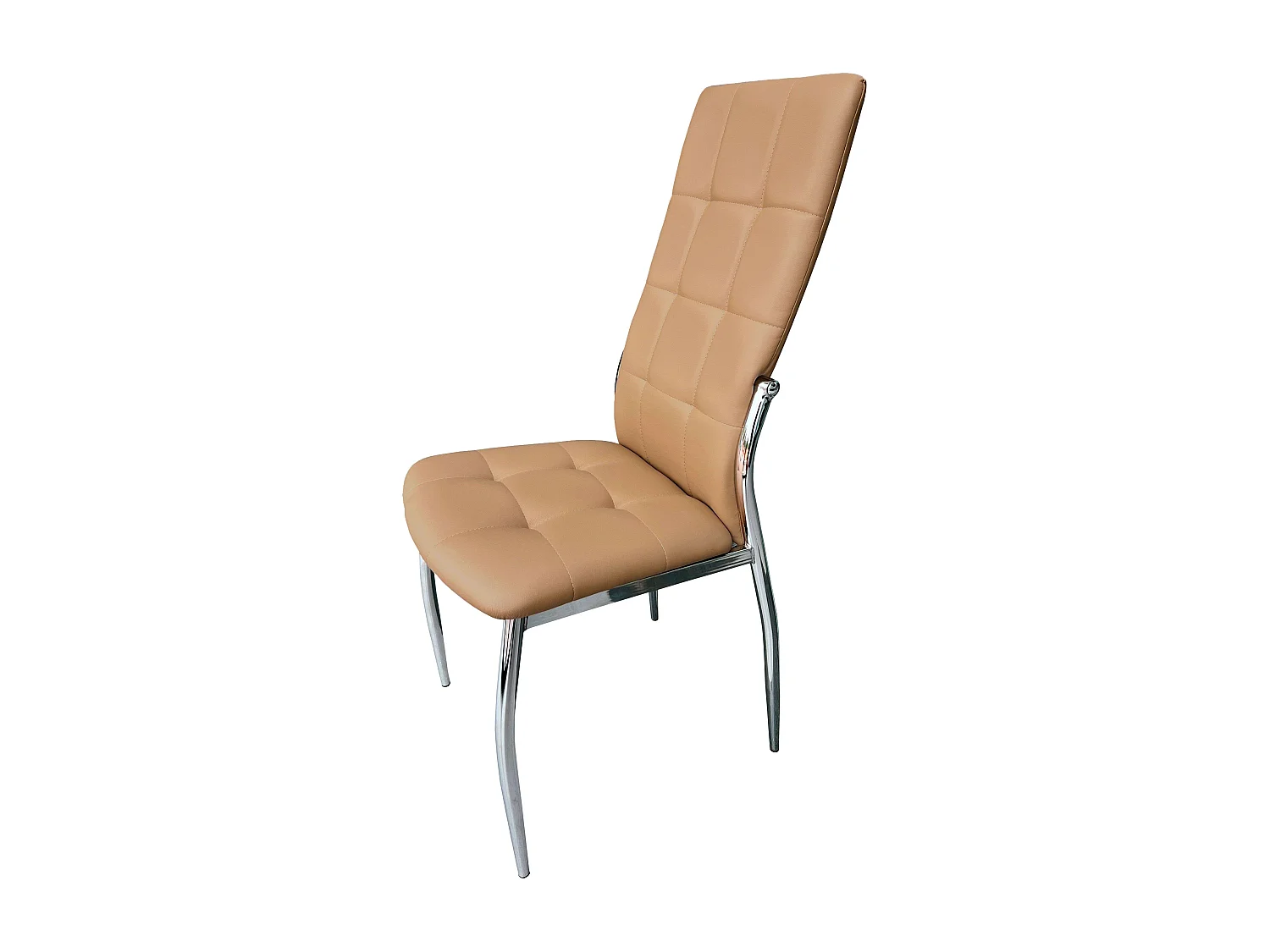 Pack de 4 Sillas de Comedor Salón Laci, Polipiel Cromadas Beige 45x101x51 cm