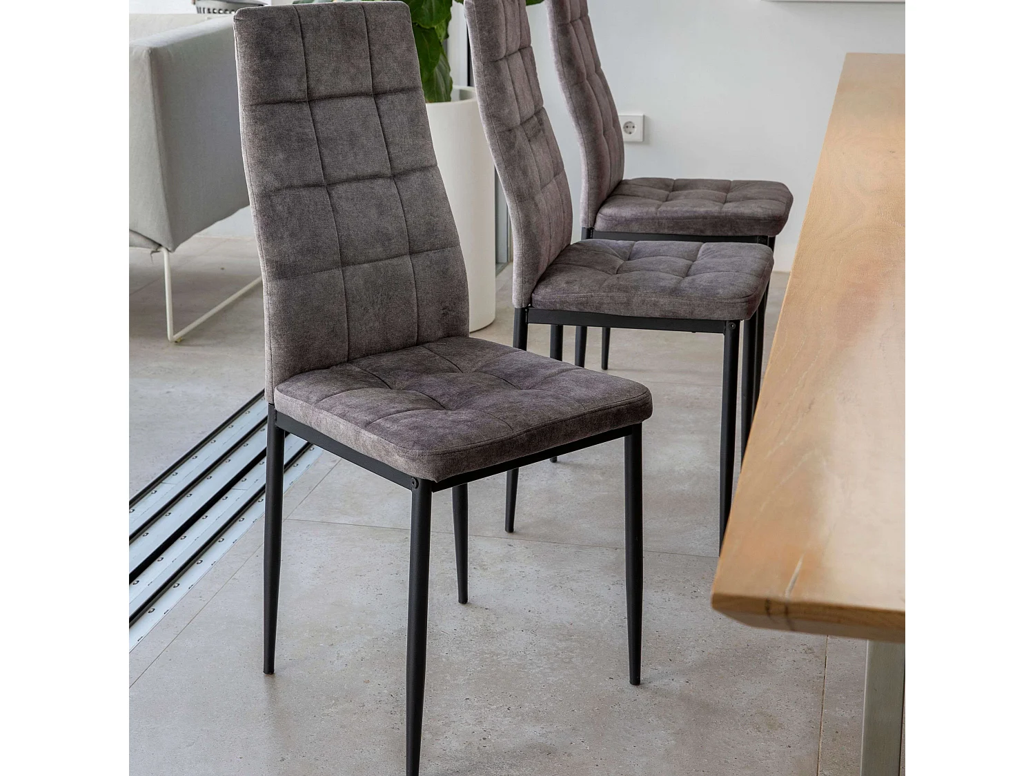 Pack 2 Sillas Comedor Denia Contemporáneas Tela/Terciopelo Gris 42x98x48 cm