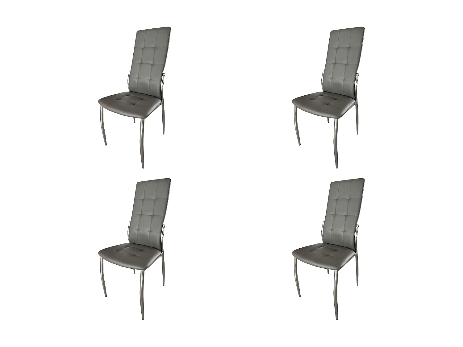 Pack de 4 Sillas de Comedor Salón Laci, Polipiel Cromadas Gris 45x101x51 cm