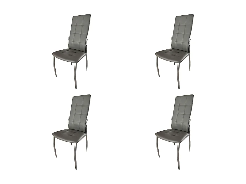 Pack de 4 Sillas de Comedor Salón Laci, Polipiel Cromadas Gris 45x101x51 cm