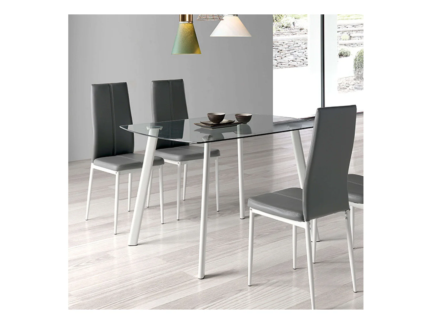 Pack de 4 Sillas de Comedor Salón Laci, Polipiel Cromadas Gris 45x101x51 cm