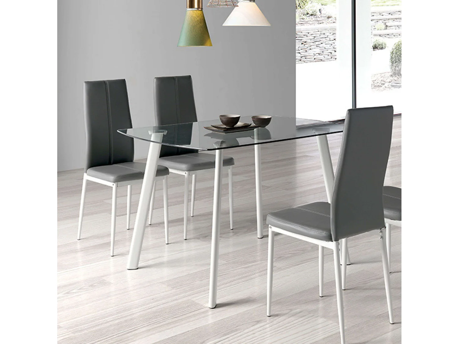 Pack de 4 Sillas de Comedor Salón Laci, Polipiel Cromadas Gris 45x101x51 cm