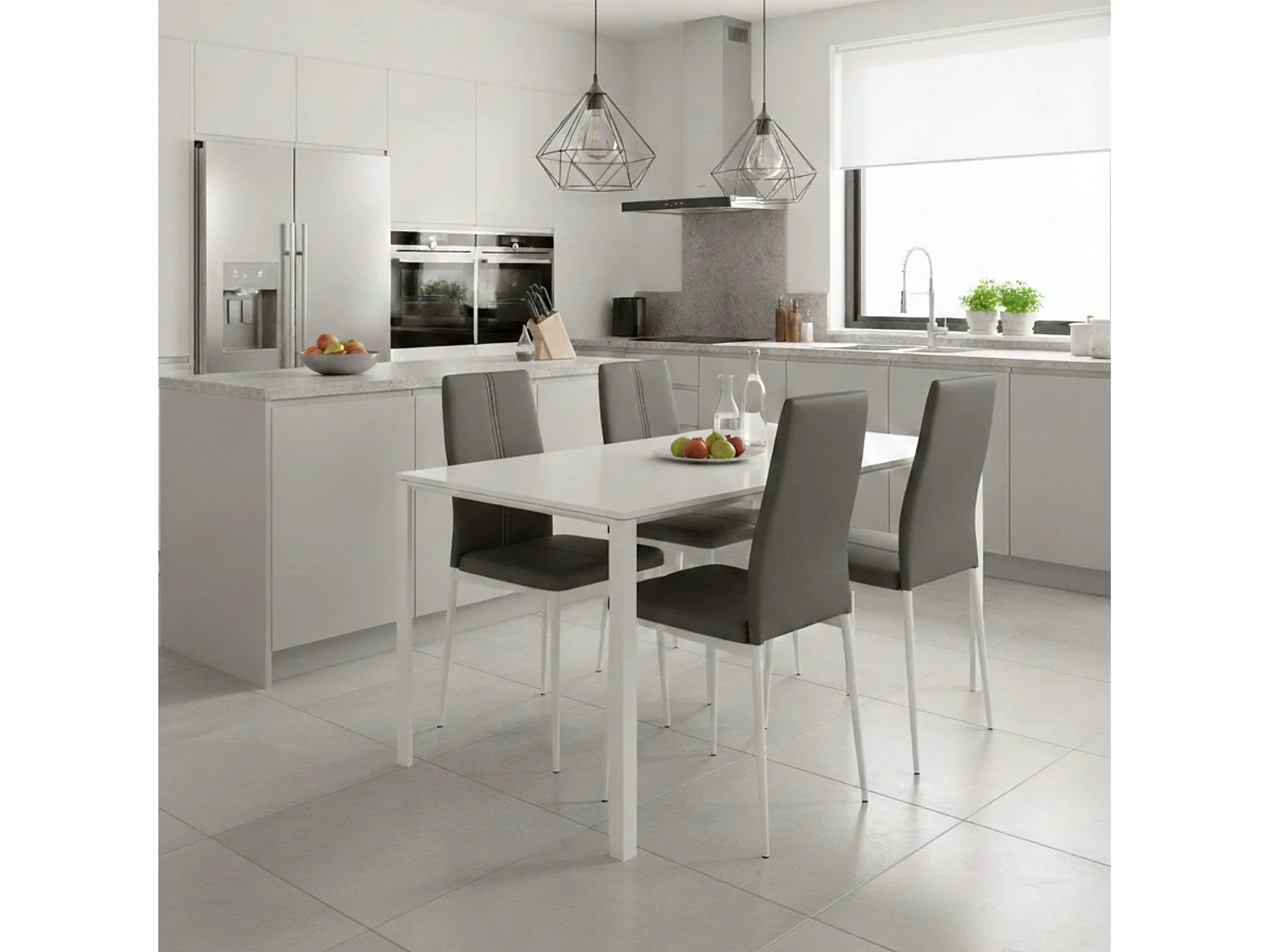 Pack de 4 Sillas de Comedor Salón Laci, Polipiel Cromadas Gris 45x101x51 cm