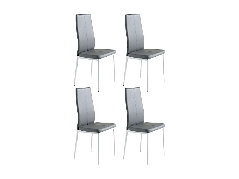 Pack de 4 Sillas de Comedor Salón Laci, Polipiel Cromadas Gris 45x101x51 cm