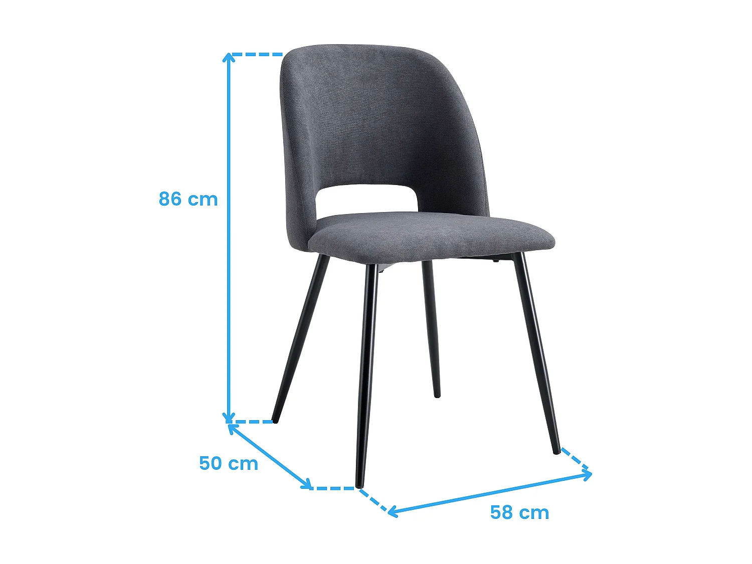 Pack 4 Sillas Comedor Mos Tapizadas Gris Respaldo Redondeado 58x86x50 cm
