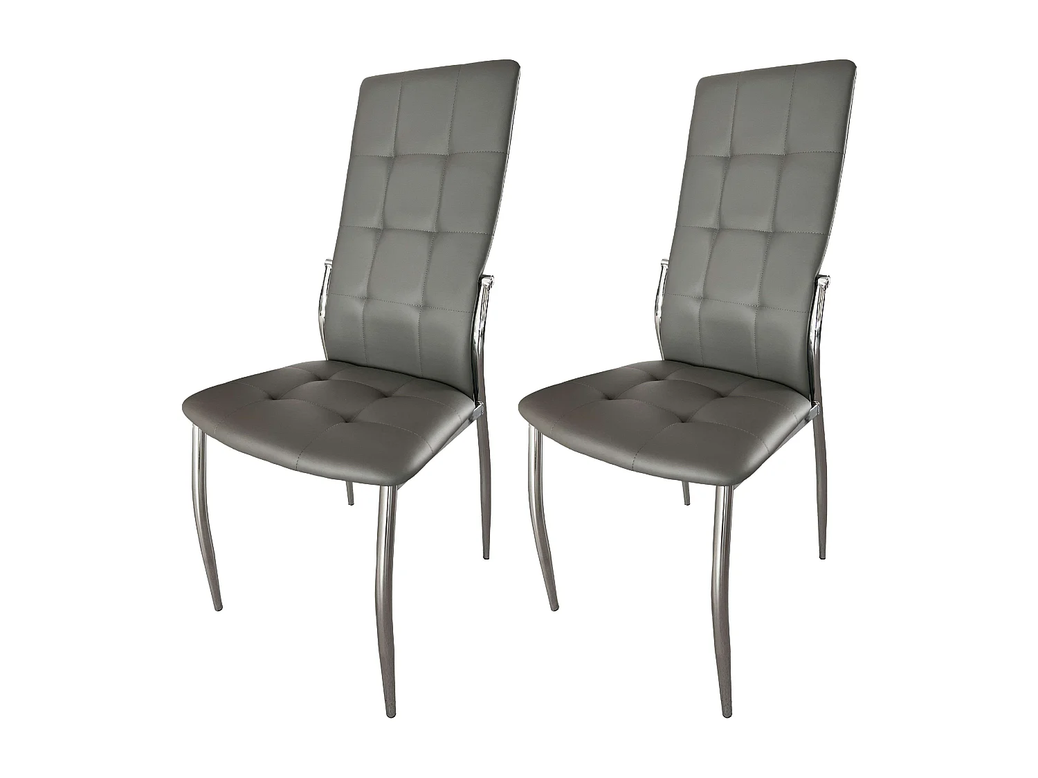 Pack de 2 Sillas de Comedor Salón Laci, Polipiel Cromadas Gris 45x101x51 cm