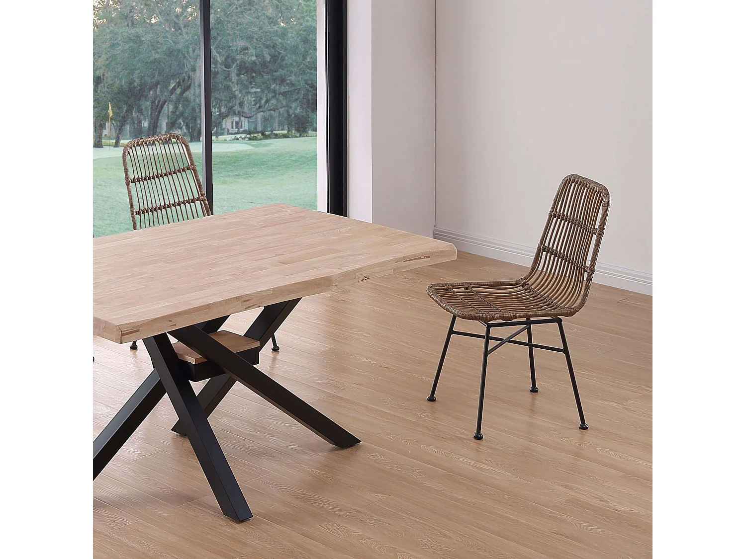 Pack 2 Sillas Comedor Thai Industrial Marrón/Negro Rattán 44x84x47 cm