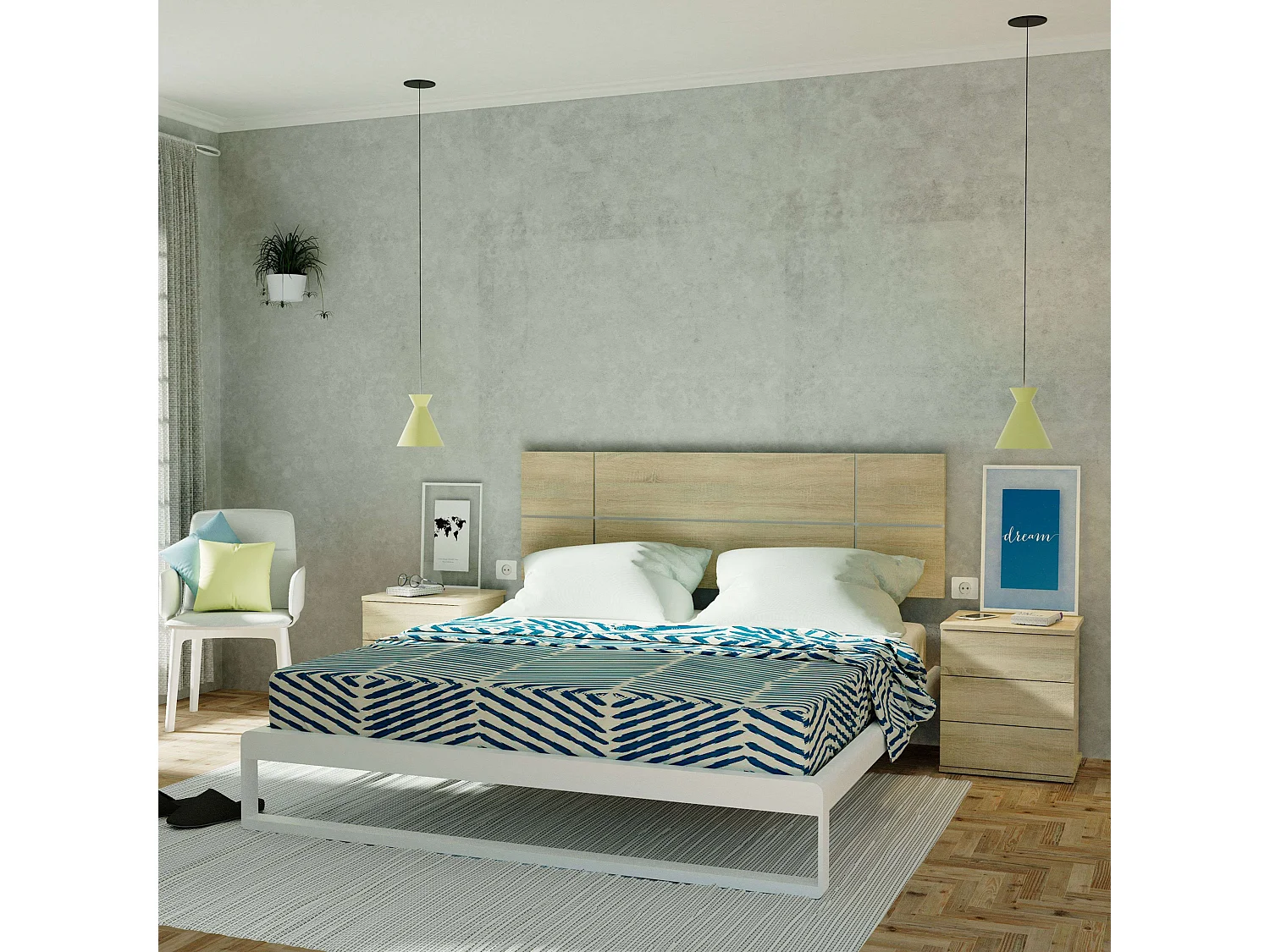 Mesita Noche Dana Roble Cambrian 3 Cajones Dormitorio 49x41x40 cm