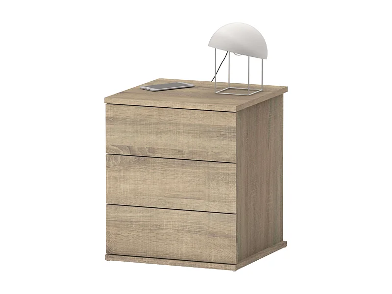 Mesa de cabeceira Dana Cambrian Oak com 3 gavetas para quarto 49x41x40 cm