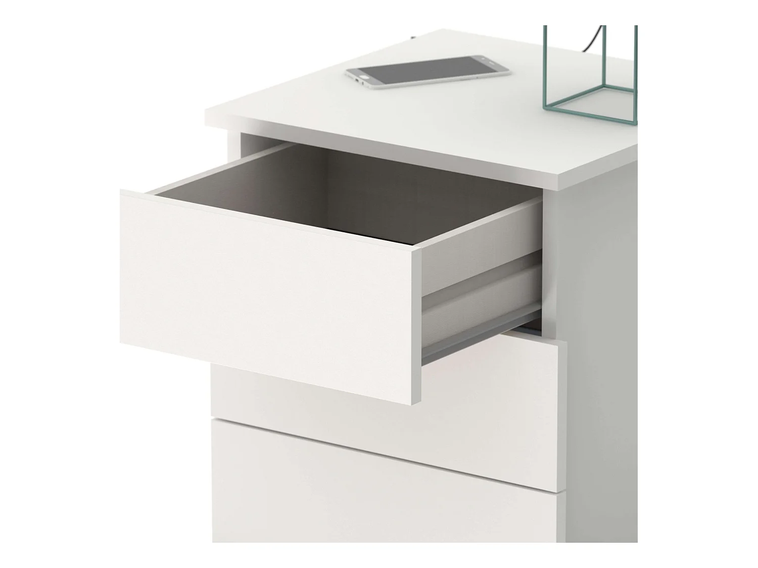 Table de chevet blanche Dana 3 tiroirs Chambre 49x41x40 cm