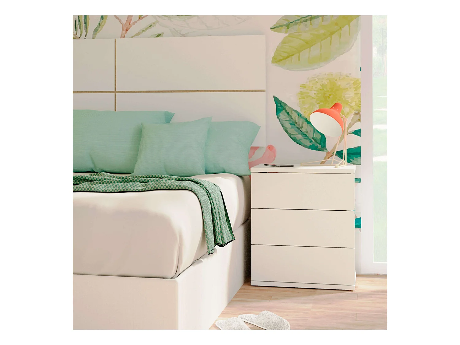 Table de chevet blanche Dana 3 tiroirs Chambre 49x41x40 cm