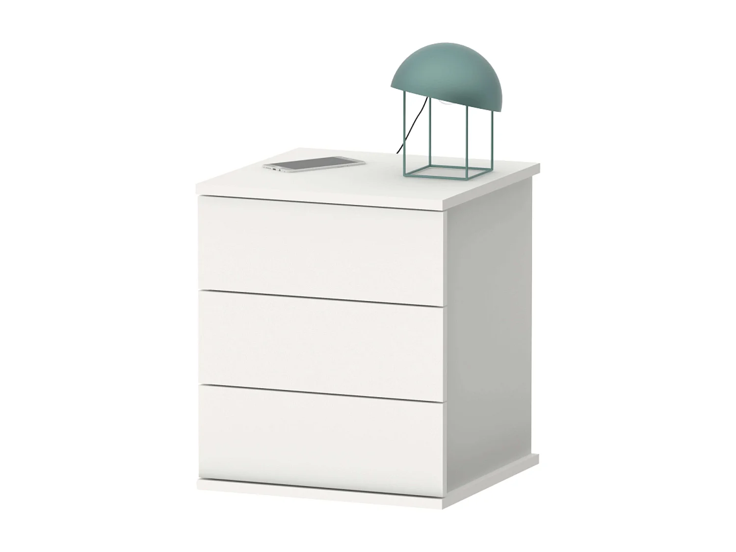 Table de chevet blanche Dana 3 tiroirs Chambre 49x41x40 cm