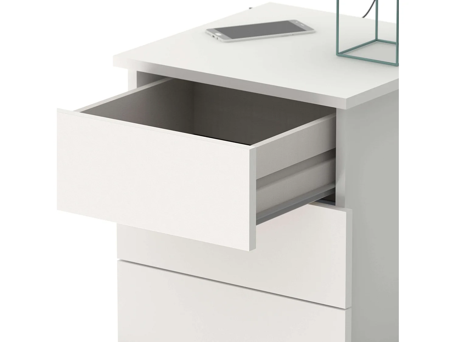 Table de chevet blanche Dana 3 tiroirs Chambre 49x41x40 cm