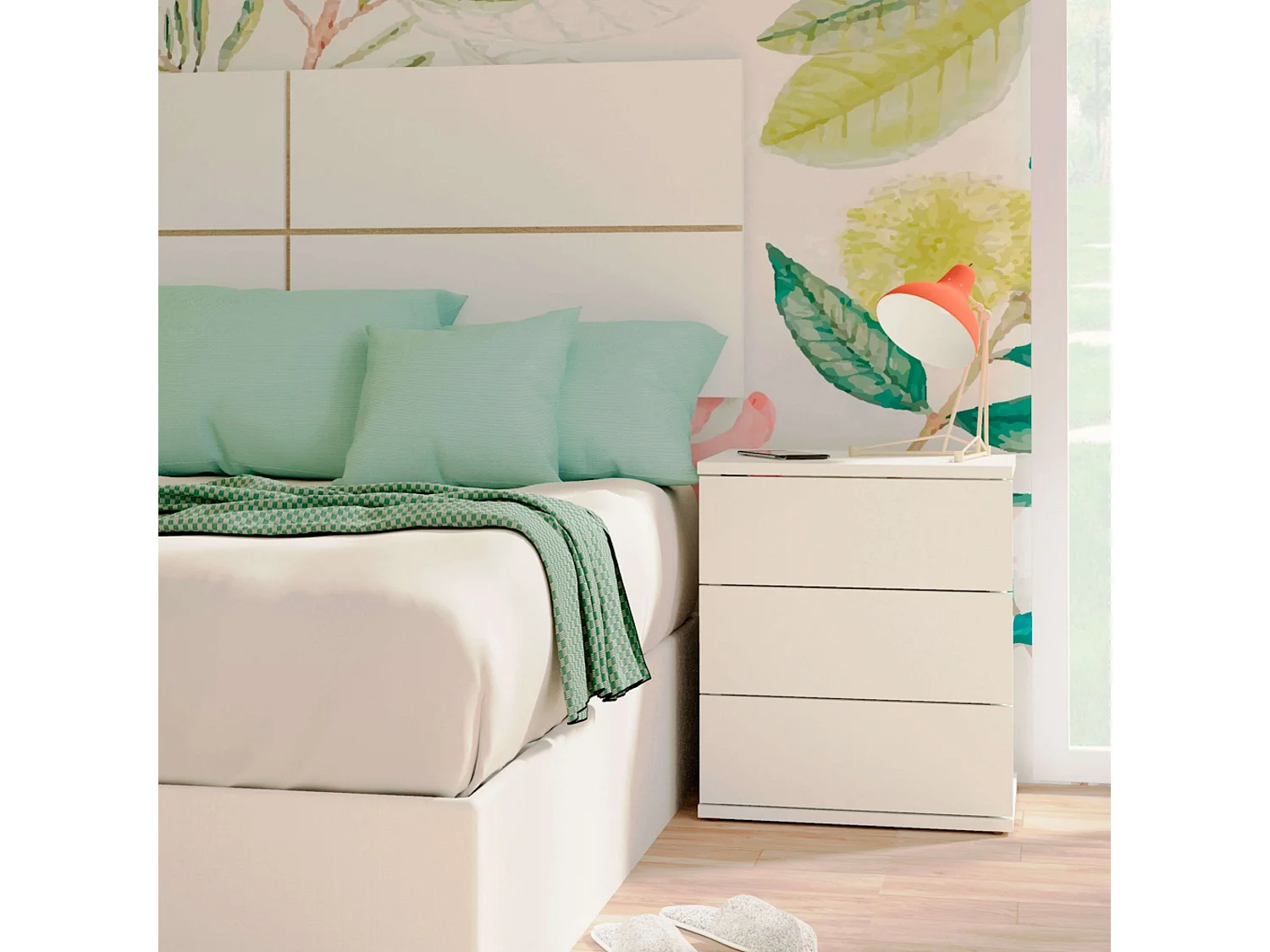 Table de chevet blanche Dana 3 tiroirs Chambre 49x41x40 cm