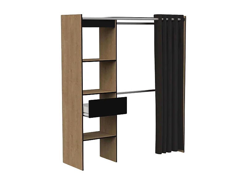 Armario Extensible 2 Barras, Estantes y Cajón, 187x168x50 cm