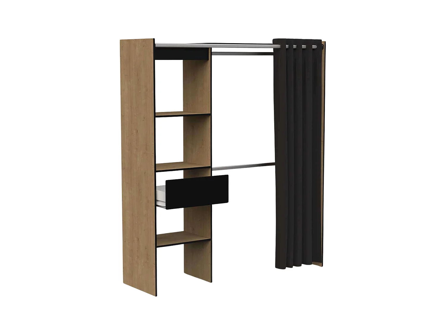 Armario Extensible 2 Barras, Estantes y Cajón, 187x168x50 cm