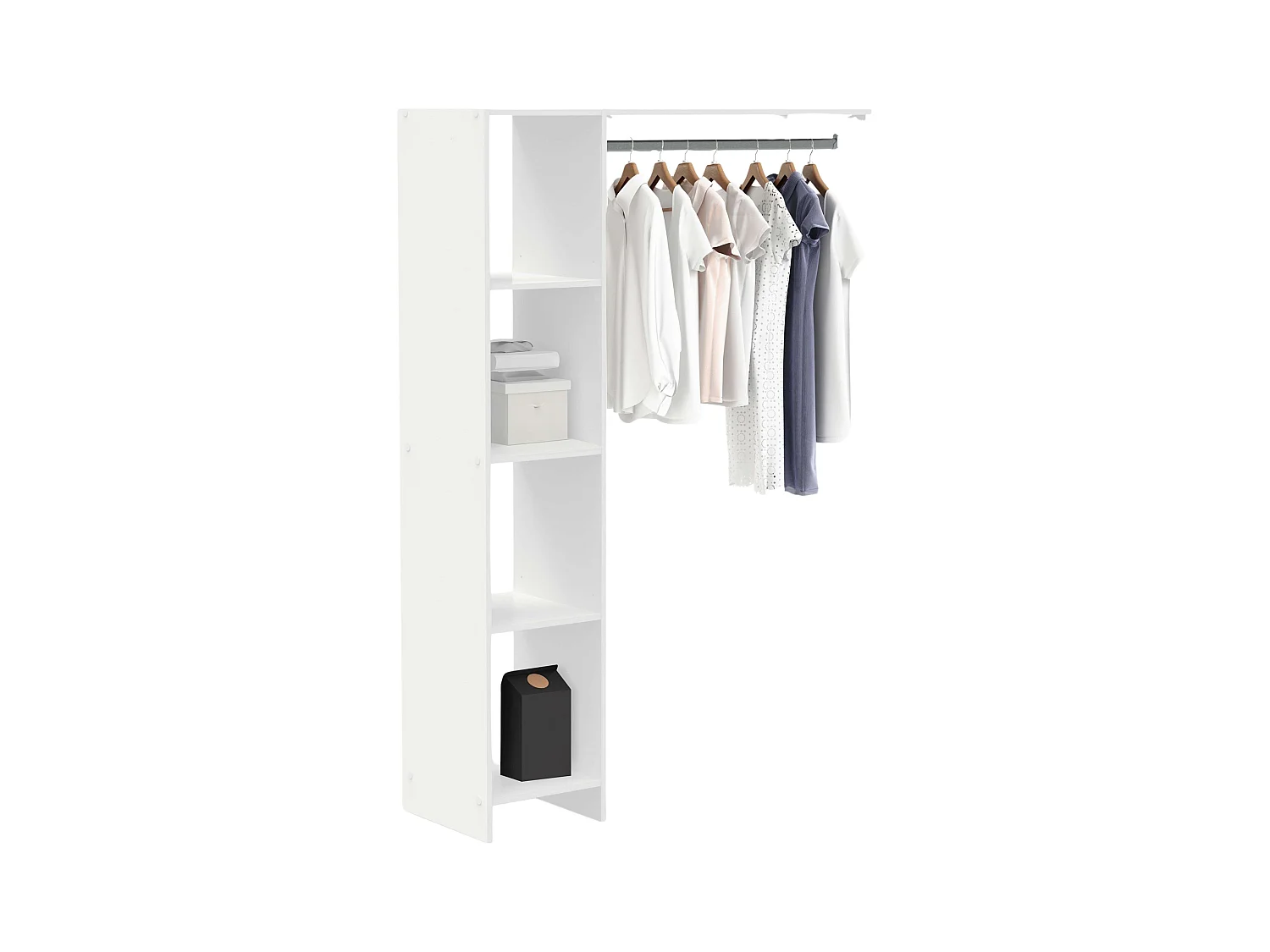 Dressing mural Barbara pour chambre à coucher, 4 étagères, bar, blanc, 123 x 180 x 40 cm