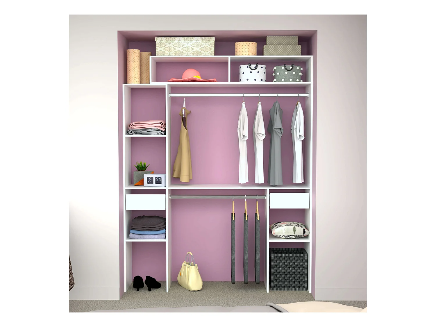 Vestidor Modular Abierto Custom Blanco Módulo C+F 7 Estantes 2 Cajones 178x203