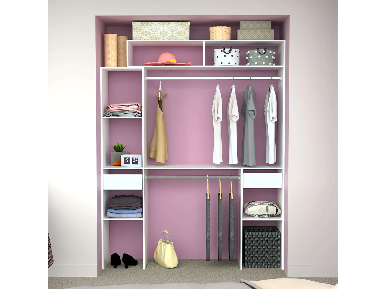 Vestidor Modular Abierto Custom Blanco Módulo C+F 7 Estantes 2 Cajones 178x203