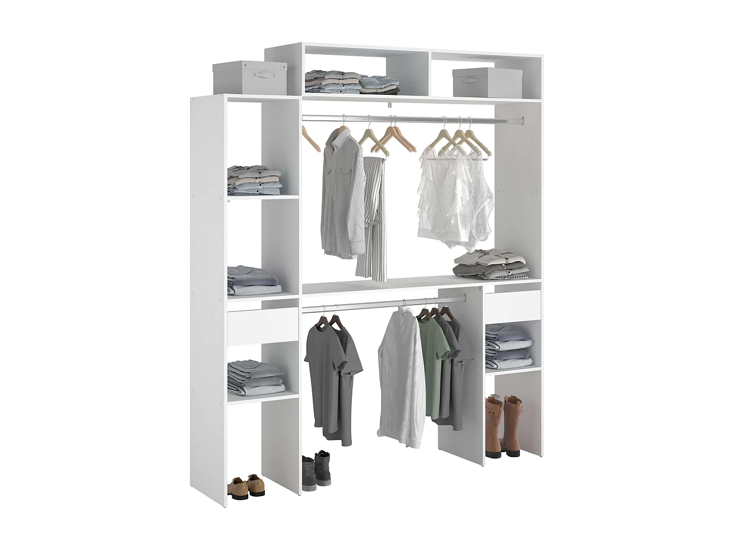 Vestidor Modular Abierto Custom Blanco Módulo C+F 7 Estantes 2 Cajones 178x203