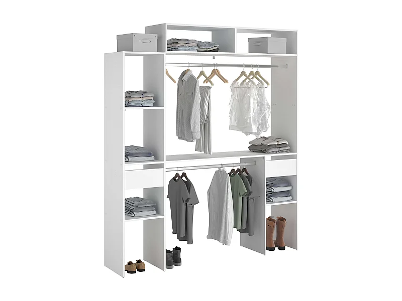 Vestidor Modular Abierto Custom Blanco Módulo C+F 7 Estantes 2 Cajones 178x203