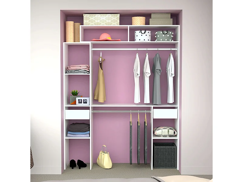 Vestidor Modular Abierto Custom Blanco Módulo C+F 7 Estantes 2 Cajones 178x203