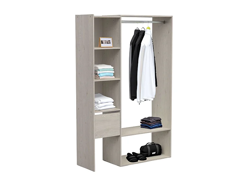 Vestidor Flower Melamina, Roble Topanga, 119x183 cm, 1 Cajón, Barra, 5 Estantes