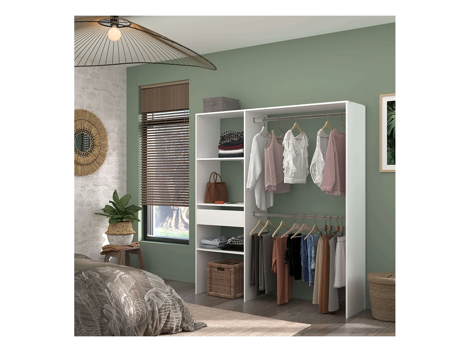 Vestidor Modular Abierto Custom Módulo D + E, 3 Estantes Cajón 162x180 cm Blanco