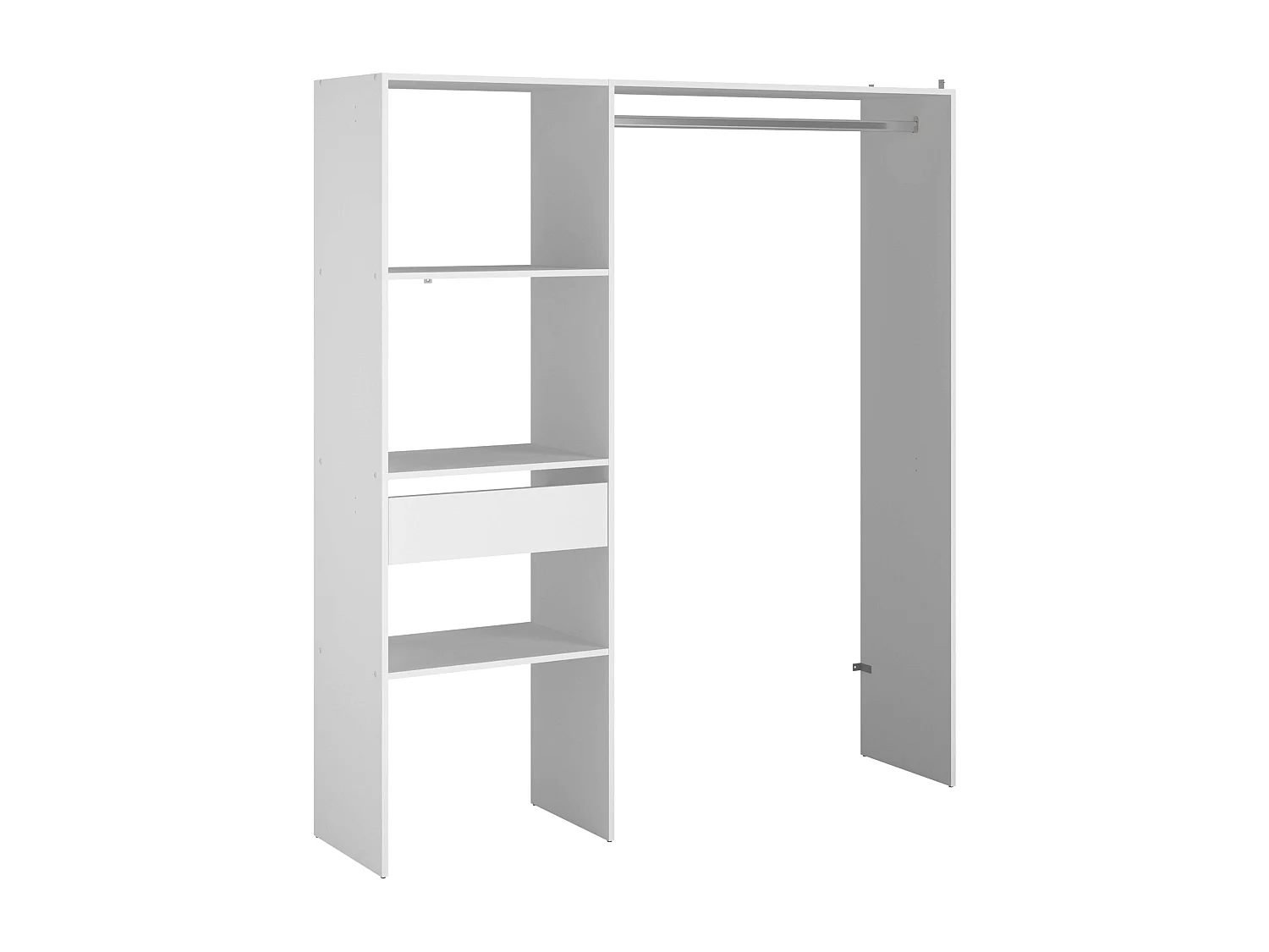 Camarim Modular Aberto Personalizado Módulo D + E, 3 Prateleiras Gaveta 162x180 cm Branco