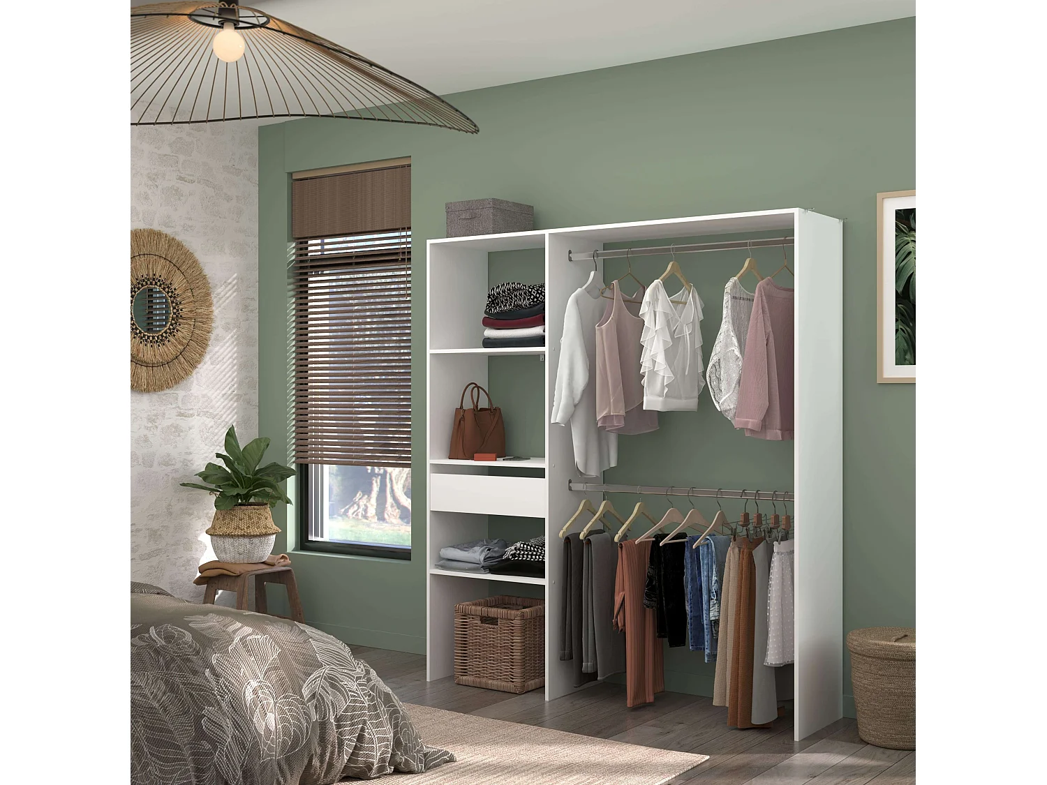 Camarim Modular Aberto Personalizado Módulo D + E, 3 Prateleiras Gaveta 162x180 cm Branco