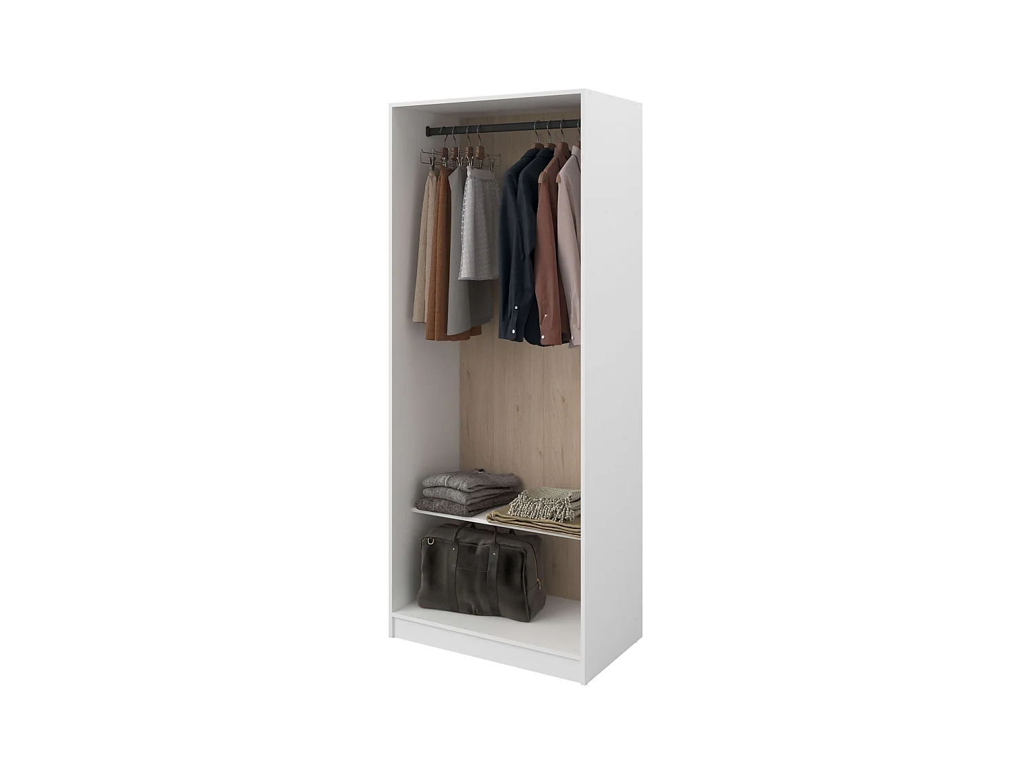 Vestidor Flexa Dormitorio 1 Estante y 1 Barra Madera Claro Blanco 83x200x50 cm
